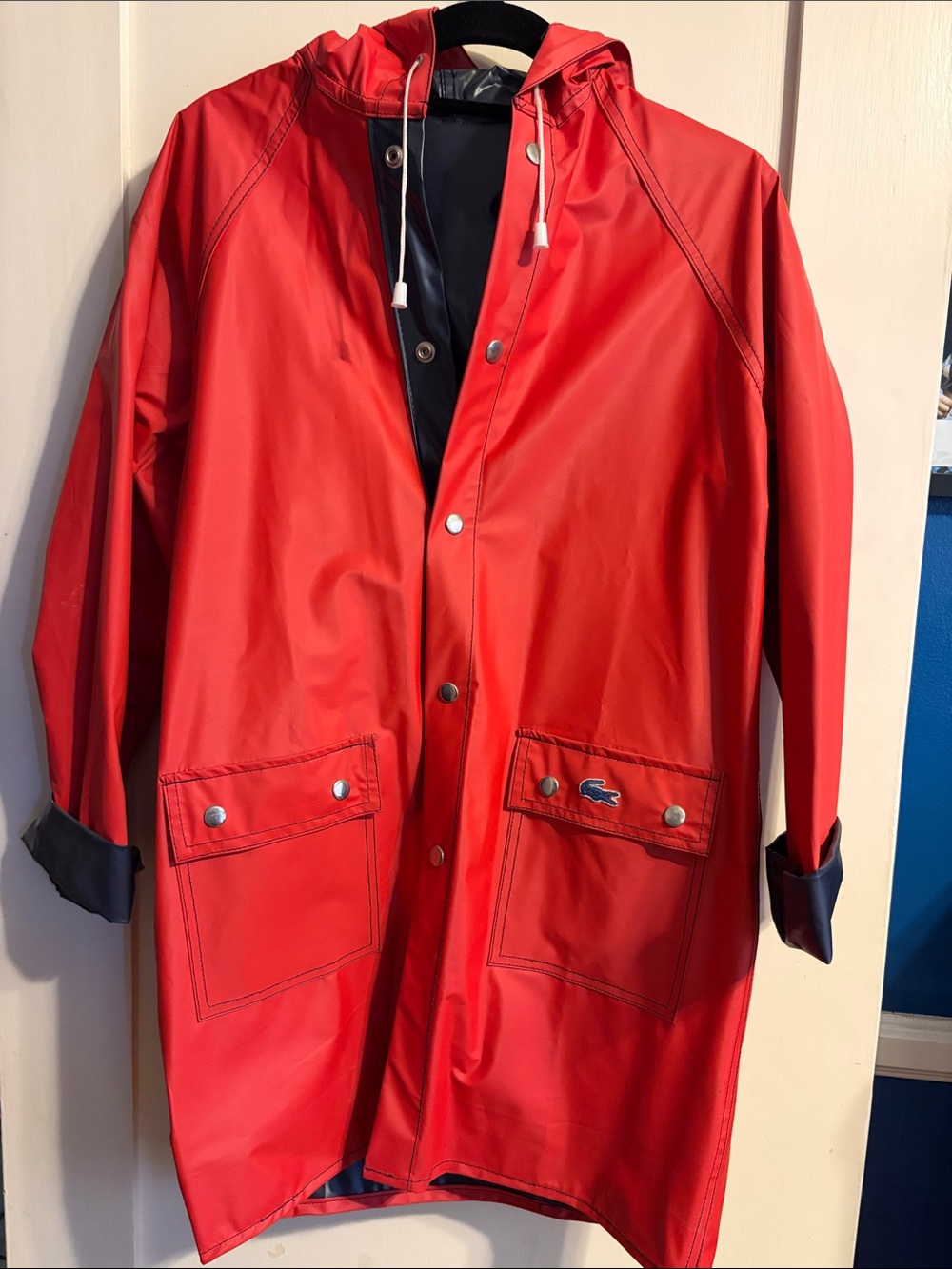 Lacoste Reversible Blue/Red Hooded Slicker Raincoat